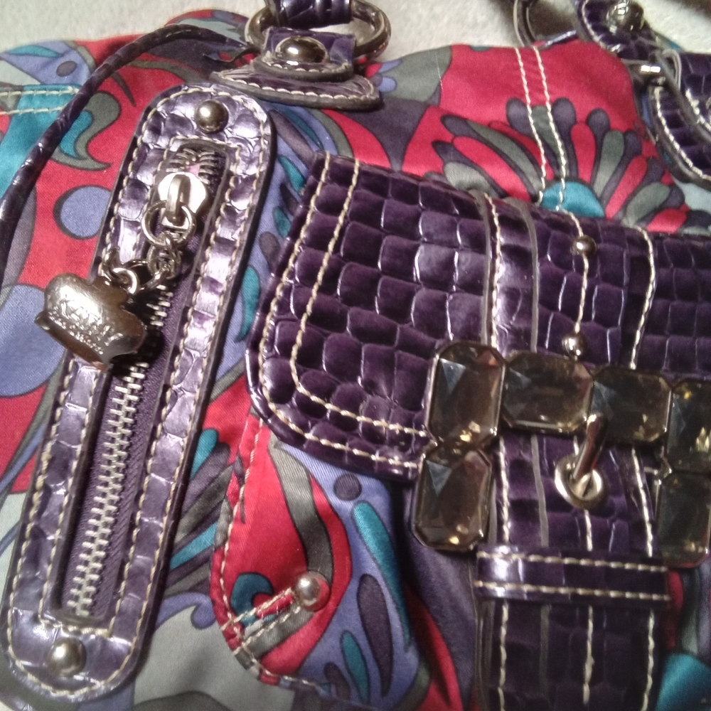 Purse KATHY VANZEELAND Purple Floral-Print Women’s Shoulder Bag - Picture 3 of 16